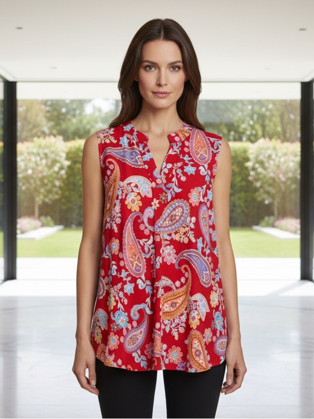 Dear Scarlett Boutique Feminine Bright Vibrant Paisley Sleeveless Blouse